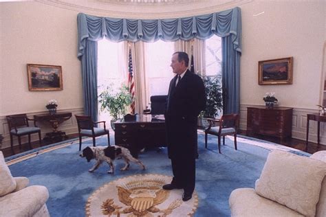 President George Hw Bush Standing In Oval Office On Final Day 1993