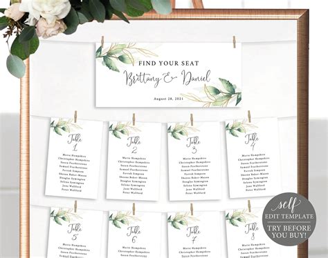 Wedding Seating Chart Template Free Demo Available Editable Etsy