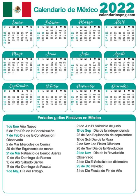 Calendarios 2022 De México Para Imprimir