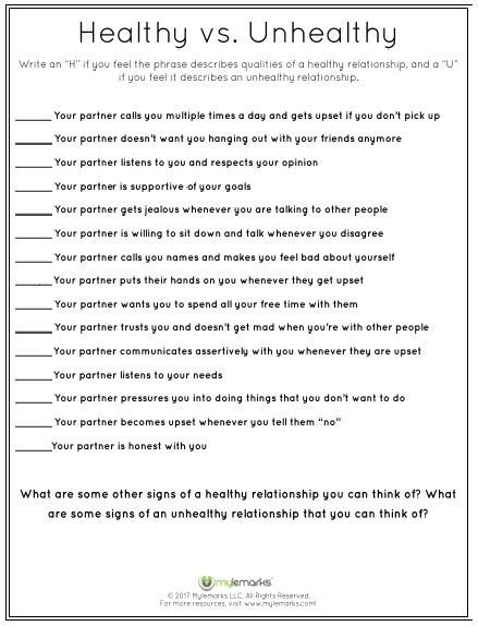 Healthy Relationships Worksheets Healthy Vs Unhealthy Relationships