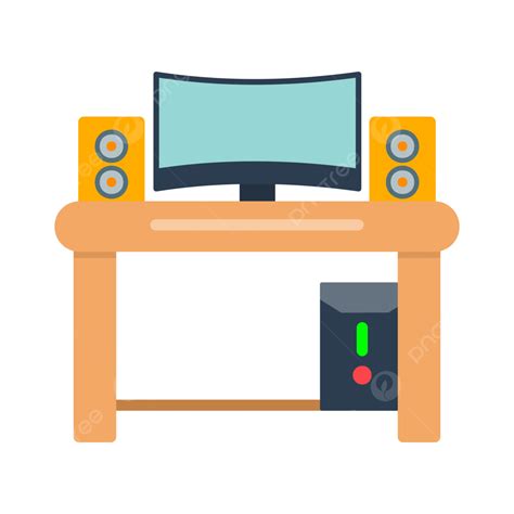 Gaming Setup Flat Icon Vector Chair Computer Desk Png And Vector