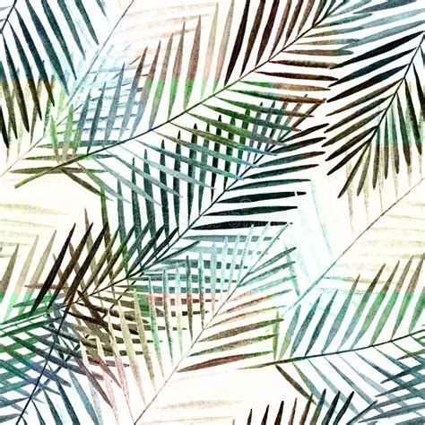 Seamless Tropical Pattern Watercolor Palm Leaves On White Background