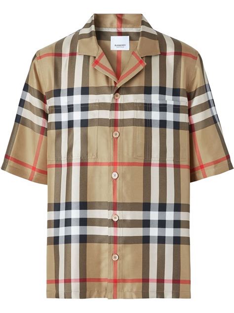 Burberry Short Sleeve Check Silk Shirt Farfetch