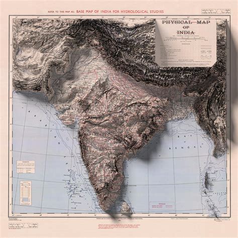 India Physical Map Shaded Relief Map Vintage Map Etsy Geography