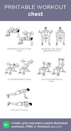 The Printable Workout Chest Chart Shows How To Do Exercises With Dumbbells And Push Ups