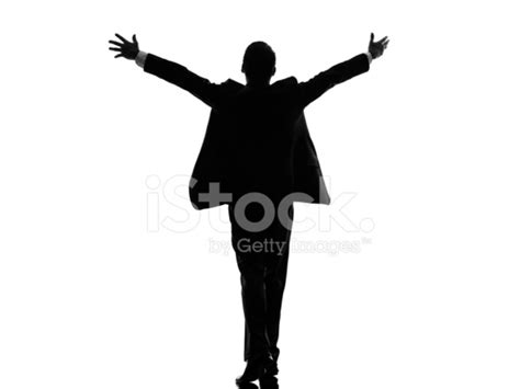 Rear View Back Business Arms Outstretched Man Silhouette Stock Photo