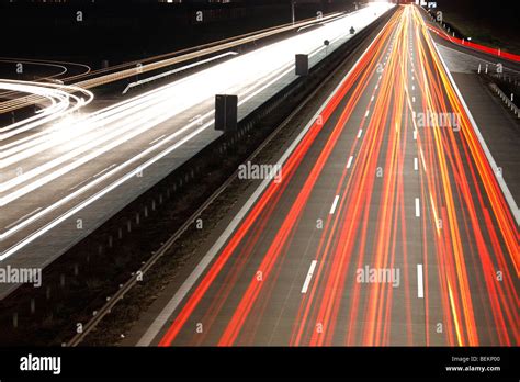 Light Trails At A Motorway Germany Stock Photo Alamy