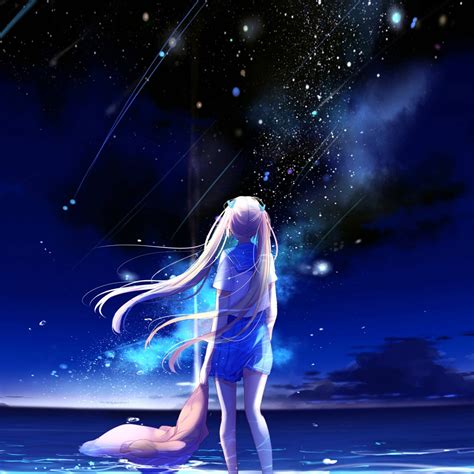 Download Girl Looking At Stars Anime Art Wallpaper