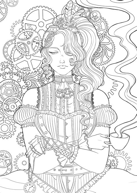 Coloring book page with beautiful abstract monochrome pattern. Steampunk Coloring Pages - Coloring Home