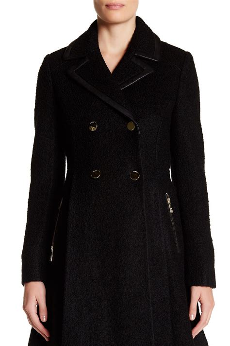 Fit And Flare Faux Leather Trim Boucle Coat By Guess On Nordstromrack