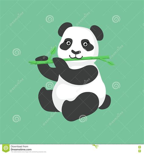Cute Panda Character Eating Bamboo Illustration Stock
