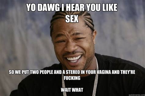 yo dawg i hear you like sex so we put two people and a stereo in your vagina and they re fucking