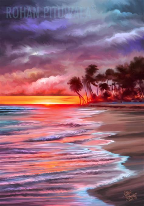 SUNSETS AT THE BEACH DIGITAL PAINTING BY ROHAN PITUWALA Digital