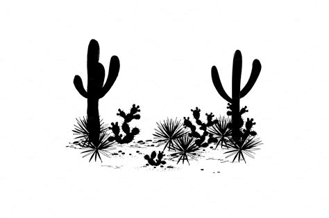 Cacti Landscape Vector Silhouettes Illustrations ~ Creative Market