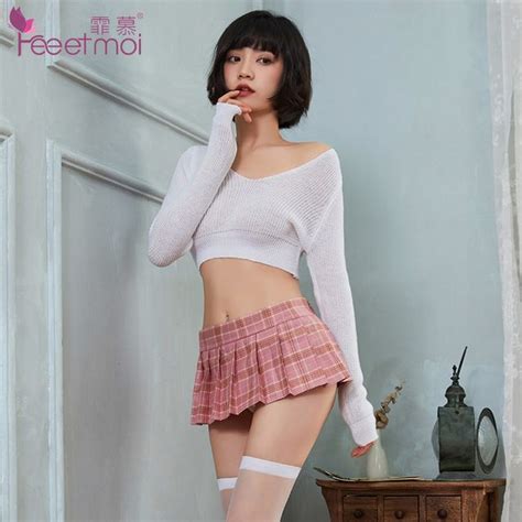 Femmu Student Lingerie Set Knit Top Mini Skirt Thong Yesstyle