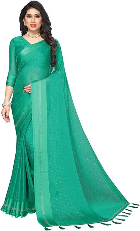 Designer Sarees For Indian Womens Traditional Satin Patta Green Sari