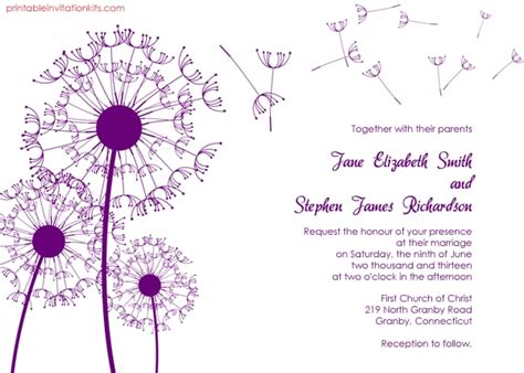 Dandelion Wedding Invitation Free Printable Wedding Invitations