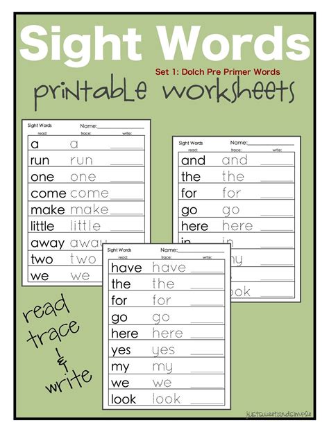 Kindergarten Dolch Sight Words Worksheets