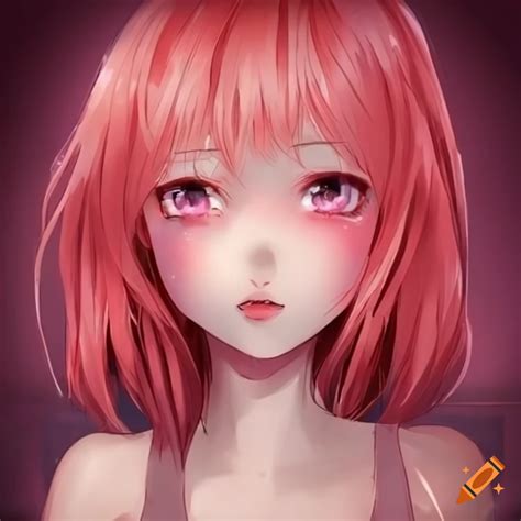 Character Illustration Of An Anime Girl With Red Hair And Pink Eyes On Craiyon