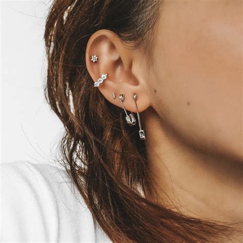 Jeweled Ear Cuff 925 Sterling Silver Edgy Trendy Modern Earrings
