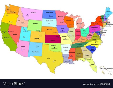 Map Of Usa With States And Their Capitals Vector Image On Vectorstock