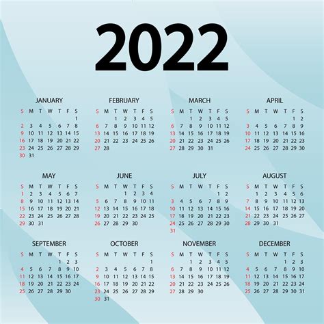 Calendrier 2022 Année Illustration Vectorielle La Semaine Commence