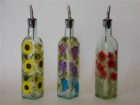 Hand Painted Olive Oil Bottles Painted By Helen Krupenina Painted