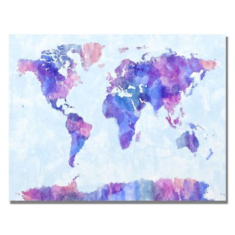 The World Map Painted In Watercolors On A White Background With Blue