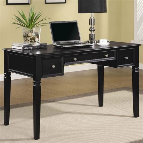 Finished in rich peppercorn, this beautifully carved office piece features a 72 writing desk attached to a vast storage unit complete with open shelving, a cabinet, drawers, and a power strip to keep you connected and organized. Black Classic Home Office Desk Coaster Furniture ...