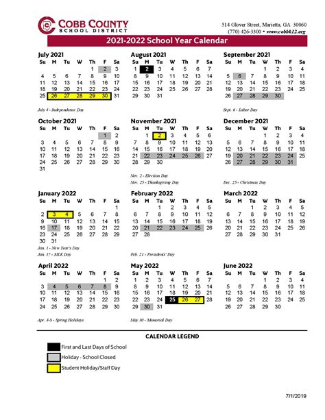 Cobb County School Calendar 2021 2022 Academic Calendar