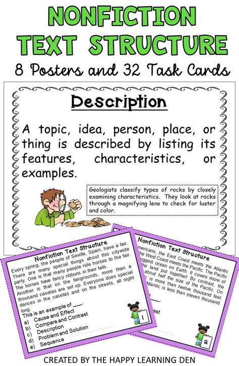 Nonfiction Text Structure Task Cards And Posters For 3rd Grade