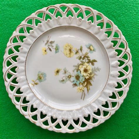 Vintage Pierced Lace Ribbon Plate With Floral Design Etsy