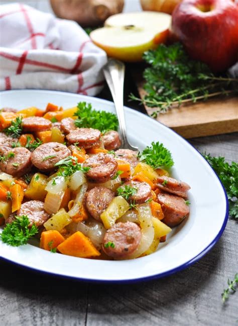 The flavors of sweet potatoes, spinach, honey, and cinnamon meet aidells chicken & apple chicken sausage for this simple recipe. Dump-and-Bake Sausage, Apples & Sweet Potatoes - The Seasoned Mom