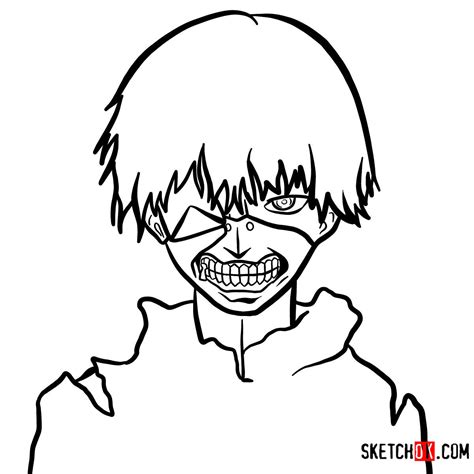 How To Draw Ken Kaneki Ghoul In A Mask Tokyo Ghoul Sketchok Easy