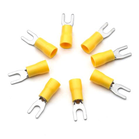 40pcs Wire M4 Fork U Type Spade Connectors Terminals 12 10awg Yellow