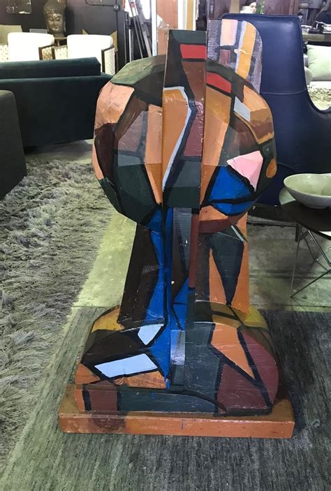 Italo Scanga Large Cubist Polychrome Modern Wood Head Bust Sculpture