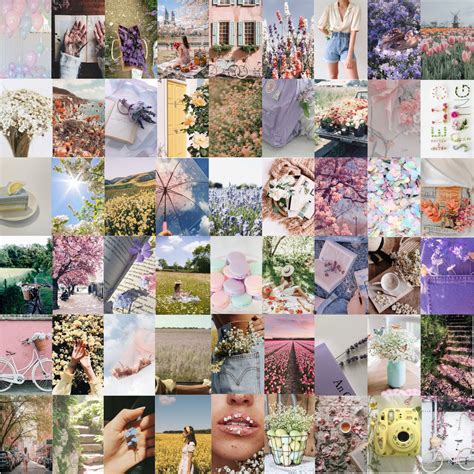 Spring Wall Collage Kit Spring Flowers Aesthetic Pastel Etsy