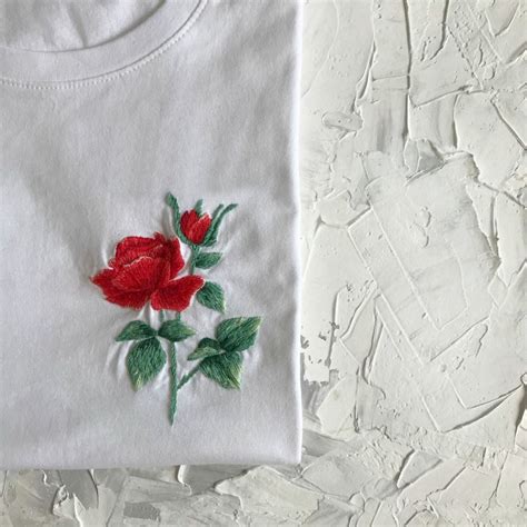 Rose Hand Embroidered T Shirt Florist Birthday Gift Shirt Etsy