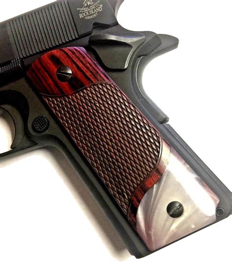 1911 Full Size Checkered Rosewood Grips With Pearl Accent Woodworld