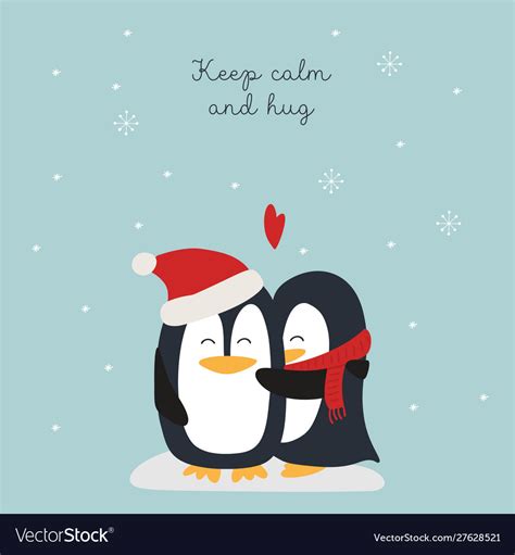 Christmas Card With Penguins Hugs Royalty Free Vector Image