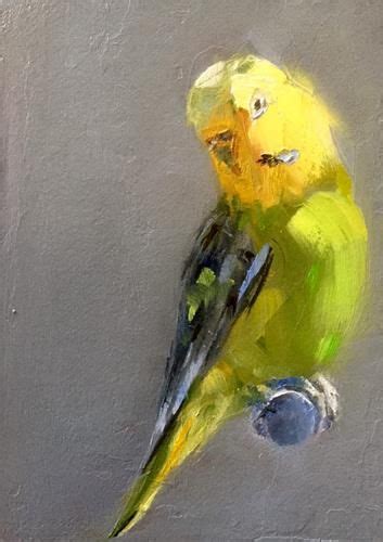 Daily Paintworks Yellow And Green Budgie Original Fine Art For