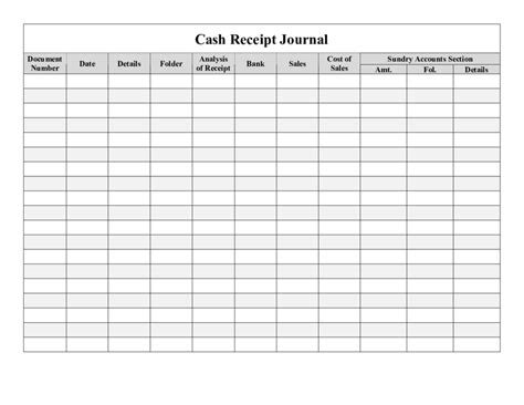 Cash Receipts Journal Template Free Download Printable Templates