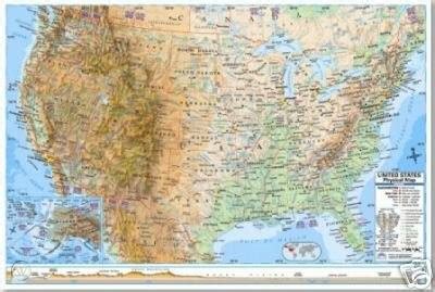 Large United States Laminated Wall Map Physical New