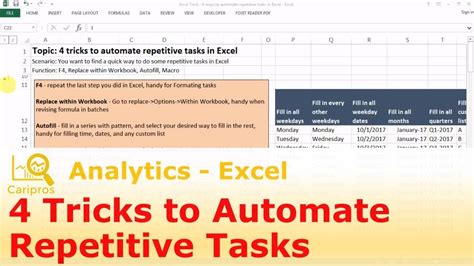 4 Ways To Automate Repetitive Tasks In Excel Excel Trick Youtube