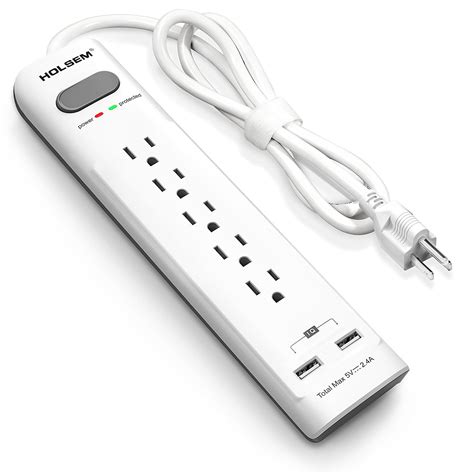 Holsem 5 Outlets Surge Protector Power Strip With 2 Usb Charging Ports