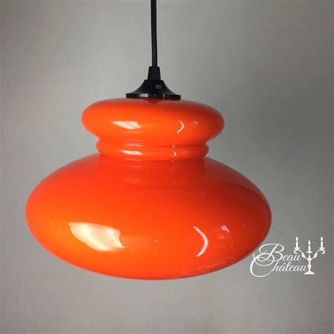 Perfect Vintage Retro French Orange Glass Lamp Shade Ceiling Pendant Light Pendant Ceiling Lamp