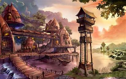 Oriental Fantasy Village Anime Background Wallpapers Villages