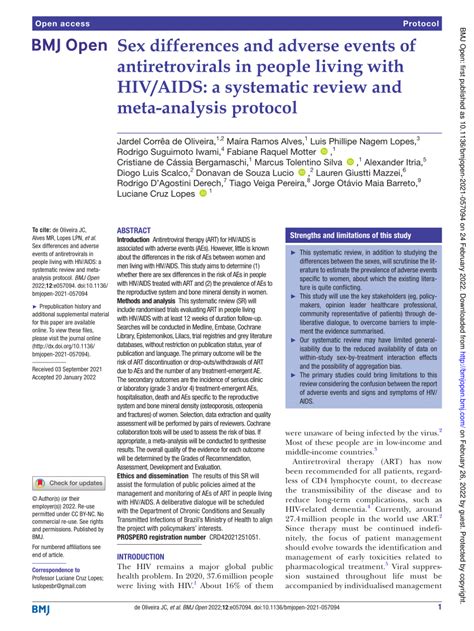 Pdf Sex Differences And Adverse Events Of Antiretrovirals In People Living With Hivaids A