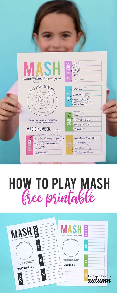 How To Play Mash A Free Printable Game Sheet Its