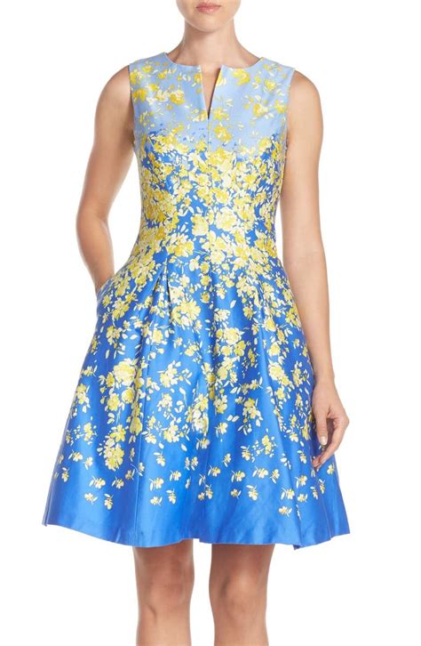 Chetta B Floral Sateen Fit And Flare Dress Nordstrom